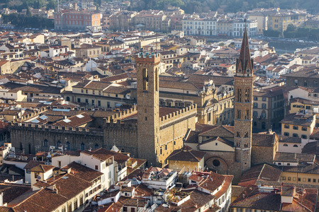 view of the old Florence from the height of the Giotto's bell tower ( Giottoâs Campanile ) in Florence, Italyの写真素材