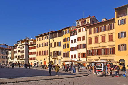FLORENCE, ITALY - January 19, 2016: Historical buildings in the Piazza Santa Croce, one of the main squares of Florence, Italyのeditorial素材