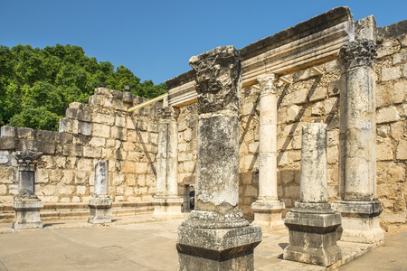 remains of the 4th century synagogue on the northern shore of the Sea of Galilee, Capernaum, Israelの写真素材