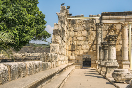 remains of the 4th century synagogue on the northern shore of the Sea of Galilee, Capernaum, Israelの写真素材