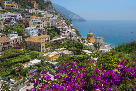 picturesque view of Positano, cliffside village at the Amalfi Coast, Campania region in Italyの写真素材