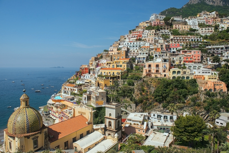 scenic view of Positano, cliffside village at the Amalfi Coast, Campania region in Italyの写真素材