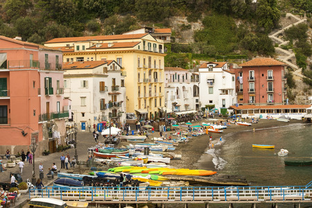 SORRENTO, ITALY - MAY 21, 2017: picturesque landscape in the port of Sorrento, Bay of Naples in Southern Italyのeditorial素材