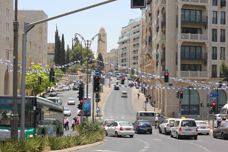 JERUSALEM, ISRAEL - June 15, 2017: view of the King David street, one of the most famous streets in the heart of the city of Jerusalem, Israelのeditorial素材