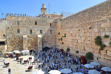 JERUSALEM, ISRAEL - June 15, 2017: religious jews, praying at the Wailing Wall ( Western Wall or Kotel ), Old City of Jerusalem, Israelのeditorial素材