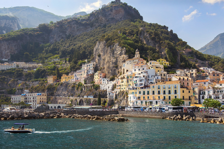 AMALFI, ITALY - MAY 21, 2017: picturesque landscape in the  Amalfi, Gulf of Salerno, Italyのeditorial素材
