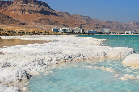 salt deposits, typical landscape of the Dead Sea, Israelの写真素材