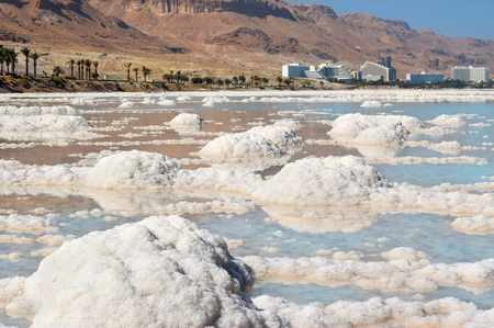 salt deposits, typical landscape of the Dead Sea, Israelの写真素材
