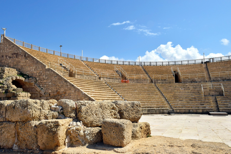 magnificently preserved roman amphitheater in Caesarea Maritima, national park, Israelの写真素材