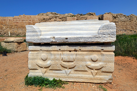 remains of ancient ruins in Caesarea Maritima, national park, Israelの写真素材