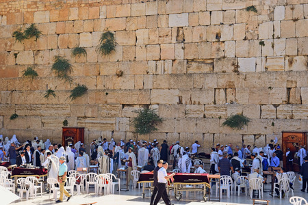 JERUSALEM, ISRAEL - June 15, 2017: religious jews, praying at the Wailing Wall ( Western Wall or Kotel ), Old City of Jerusalem, Israelのeditorial素材