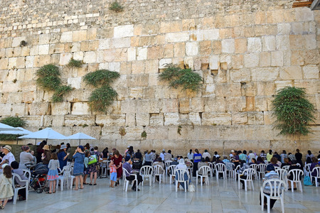 JERUSALEM, ISRAEL - June 15, 2017: religious jews, praying at the Wailing Wall ( Western Wall or Kotel ), womens sector, Old City of Jerusalem, Israelのeditorial素材