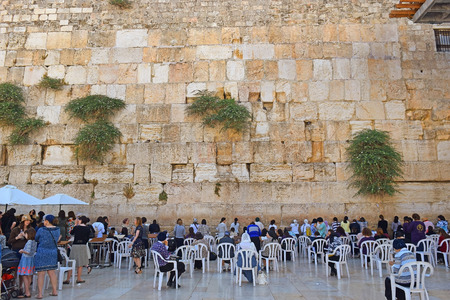JERUSALEM, ISRAEL - June 15, 2017: religious jews, praying at the Wailing Wall ( Western Wall or Kotel ), womens sector, Old City of Jerusalem, Israelのeditorial素材