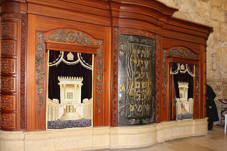JERUSALEM, ISRAEL - June 15, 2017: wooden cabinet for storage of the Torah in the synagogue of Wailing Wall ( Western Wall or Kotel ), Old City of Jerusalem, Israelのeditorial素材