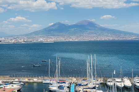 magnificent view of Mount Vesuvius and Gulf of Naples in good weather, Naples, Italyの写真素材