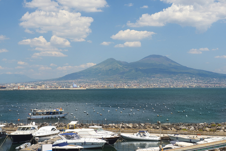 magnificent view of Mount Vesuvius and Gulf of Naples in good weather, Naples, Italyの写真素材