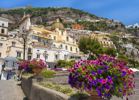 Positano, Italy - may 24, 2017: scenic view of Positano, cliffside village at the Amalfi Coast, Campania region in southern Italyのeditorial素材