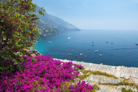 scenic view of Positano, Amalfi Coast, Campania region in Italyの写真素材