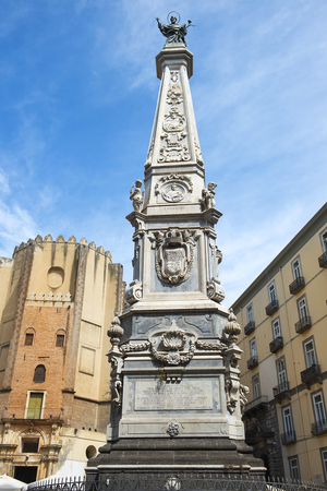Chiesa di San Domenico Maggiore and statue of Saint Dominic, Naplesの写真素材