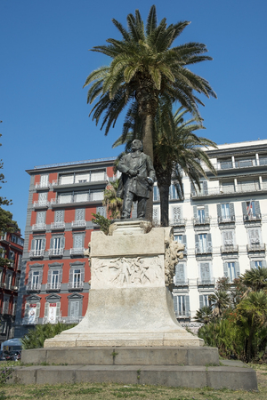 statue of Giovanni Nicotera on Piazza Vittoria in Naples, Italyの写真素材