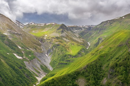 landscape in the Caucasus Mountains, Kazbegi region, Georgiaの写真素材
