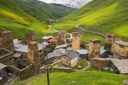 Ushguli - the highest inhabited village in Europe, Enguri gorge in Upper Svaneti, Georgia - UNESCO World Heritage Siteの写真素材