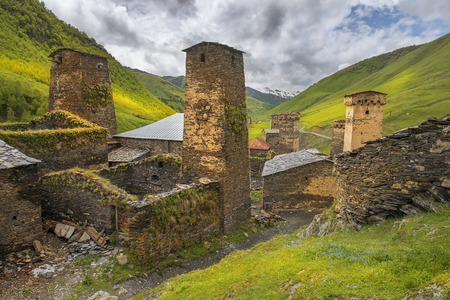 Ushguli - the highest inhabited village in Europe, Enguri gorge in Upper Svaneti, Georgia - UNESCO World Heritage Siteの写真素材