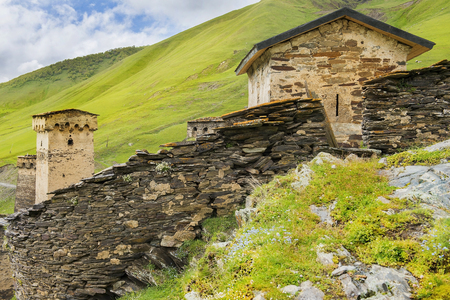 Ushguli - the highest inhabited village in Europe, Enguri gorge in Upper Svaneti, Georgia - UNESCO World Heritage Siteの写真素材