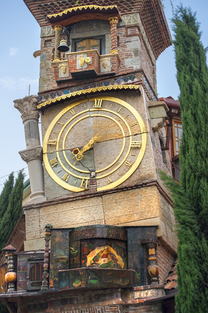 clock tower of puppet theater Rezo Gabriadze in old city of Tbilisi, capital of Georgiaのeditorial素材