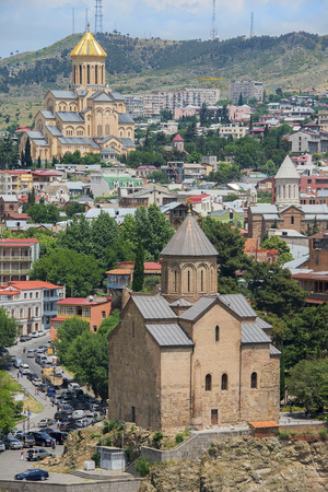 city landscape with famous landmarks of old Tbilisi, the capital of the Republic of Georgiaのeditorial素材