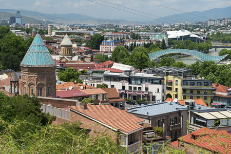 city landscape with famous landmarks of old Tbilisi, the capital of the Republic of Georgiaのeditorial素材