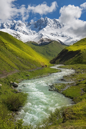 magnificent view of the Caucasus Mountains in Upper Svaneti, Georgiaの写真素材