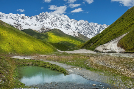 magnificent view of the Caucasus Mountains in Upper Svaneti, Georgiaの写真素材