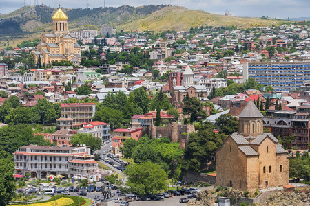 Tbilisi, Georgia - Juny 9, 2017: city landscape with famous landmarks of old Tbilisi, the capital of the Republic of Georgia on Juny 9, 2017のeditorial素材