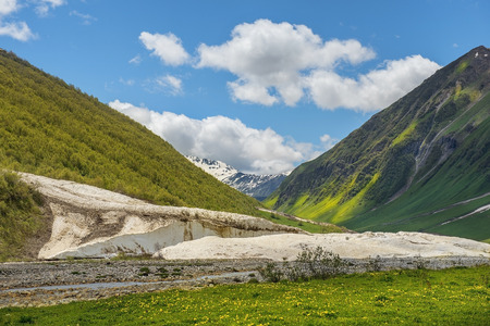 landscape in the mountains of Upper Svaneti, Greater Caucasus Mountain Range in Georgiaの写真素材