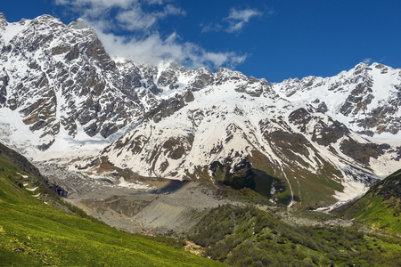 landscape in the mountains of Upper Svaneti, Greater Caucasus Mountain Range in Georgiaの写真素材