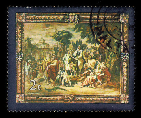 Malta - CIRCA 1978: A stamp printed in Malta shows Jesus' Entry into Jerusalem, flemish tapestries, circa 1978のeditorial素材