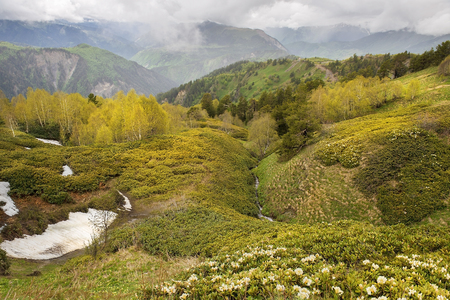 magnificent mountain landscape in the Caucasus Mountains, Upper Svaneti, Georgiaの写真素材