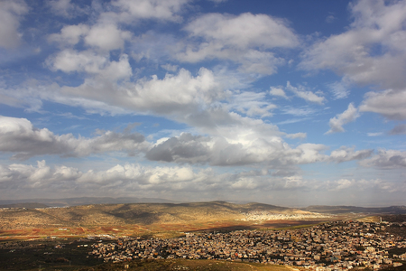 unusual visual effect during beautiful sunrise over Cana of Galilee, Israelの写真素材