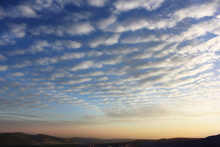 unusual visual effect during beautiful sunrise over Cana of Galilee, Israelの写真素材