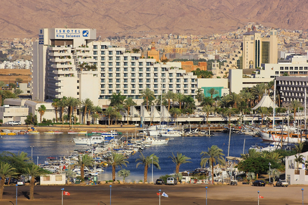 Eilat, Israel - MAY 24: modern hotel King Solomon in popular resort - Eilat of Israel on May 24, 2017 Eilat, Israel. King Solomon Palace Hotel Eilat offers 420 apartments and suites belongs Isrotelのeditorial素材