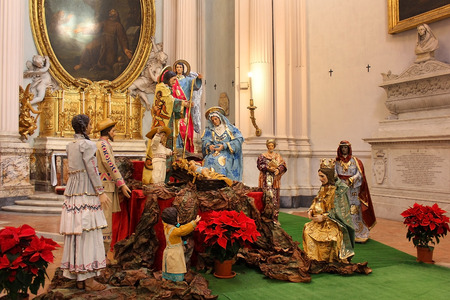 ROME, ITALY: January 01, 2017 : nativity scene in archbasilica di San Giovanni in Lateranom, Cathedral of the Most Holy Savior and of Saints John the Baptist and the Evangelist in the Lateran, Rome, Italyのeditorial素材