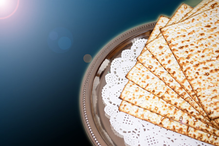 Spring jewish holiday of Passover and its attributes, unleavened bread - matzoの写真素材