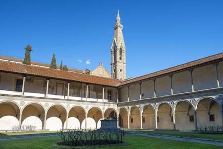 internal courtyard of basilica Santa Croce (Basilica of the Holy Cross) in Florence, Tuscany, Italyのeditorial素材