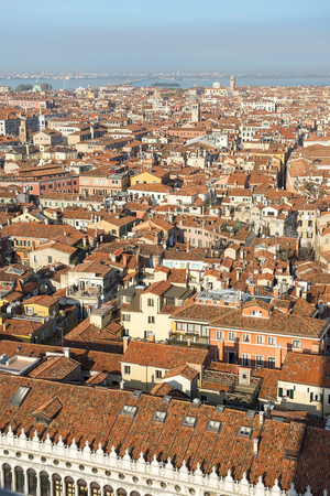 magnificent view of the roofs of Venice from the top of the St Mark's bell tower ( San Marco Campanile ) - the bell tower of St. Mark's Basilica in Venice, Italy, located on St. Mark's Squareの写真素材