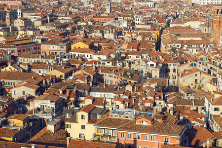 magnificent view of the roofs of Venice from the top of the St Mark's bell tower ( San Marco Campanile ) - the bell tower of St. Mark's Basilica in Venice, Italy, located on St. Mark's Squareのeditorial素材
