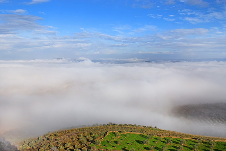 fog landscape in lower galilee, neighborhood of Nazareth in Israelの写真素材