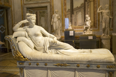 Rome, Italy - January 25: sculpture of Pauline Bonaparte as Venus Victrix (or Venus Victorious), masterpiece by famous italian sculptor Antonio Canova in Galleria Borghese on January 25, 2018, Rome, Italyのeditorial素材