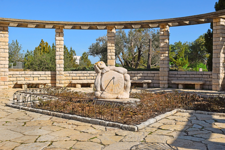 sculpture of woman with sundial in the Rose garden, Park Ramat Hanadiv, Israel.の写真素材