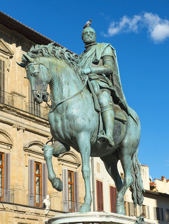 equestrian monument of Cosimo I de Medici, first Grand Duke of Tuscany in Piazza della Signoria, Florence, Italyの写真素材